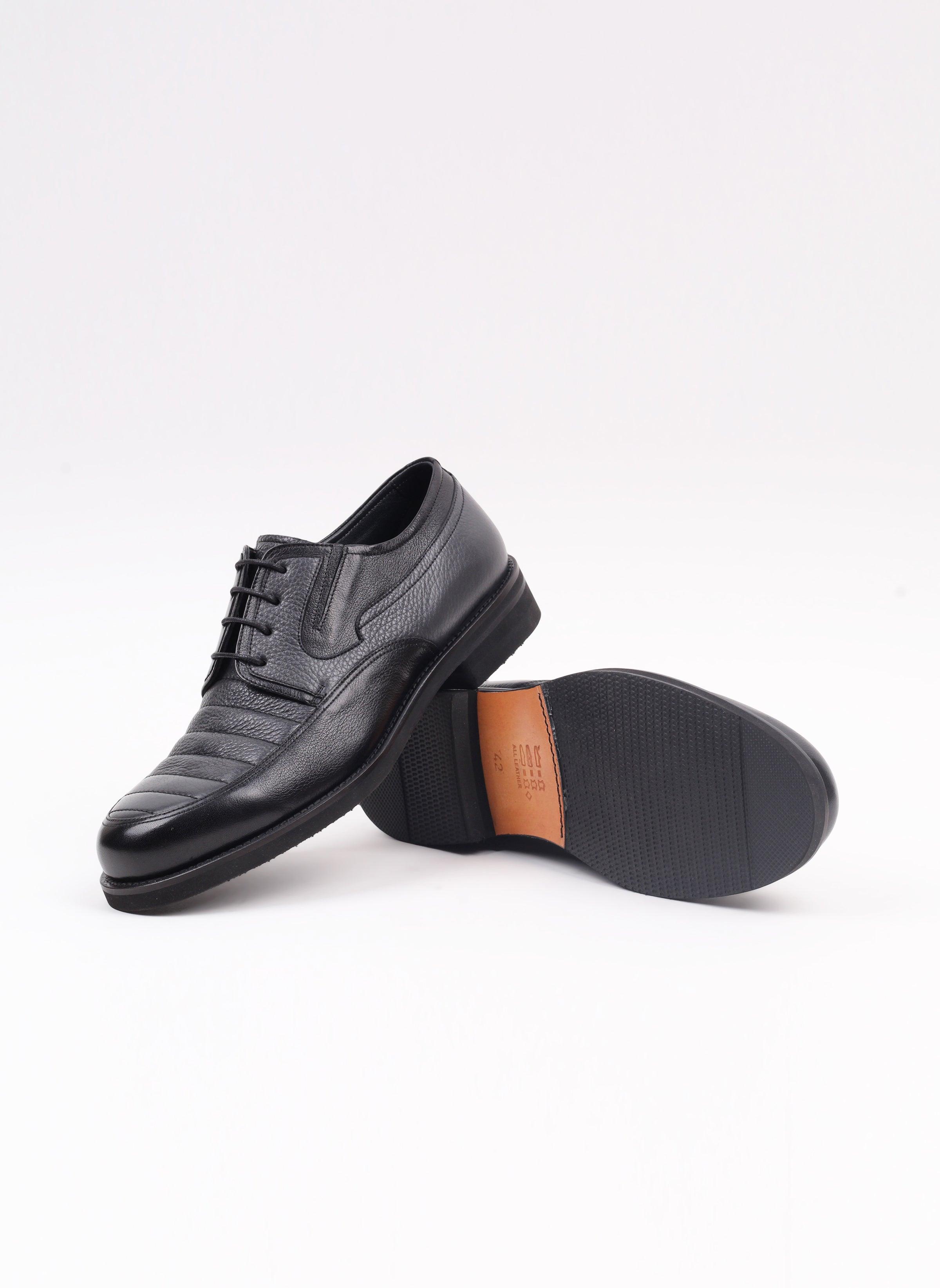 Siyah Gri Nakış Detaylı Erkek Klasik Ayakkabı - Oggi Shoes