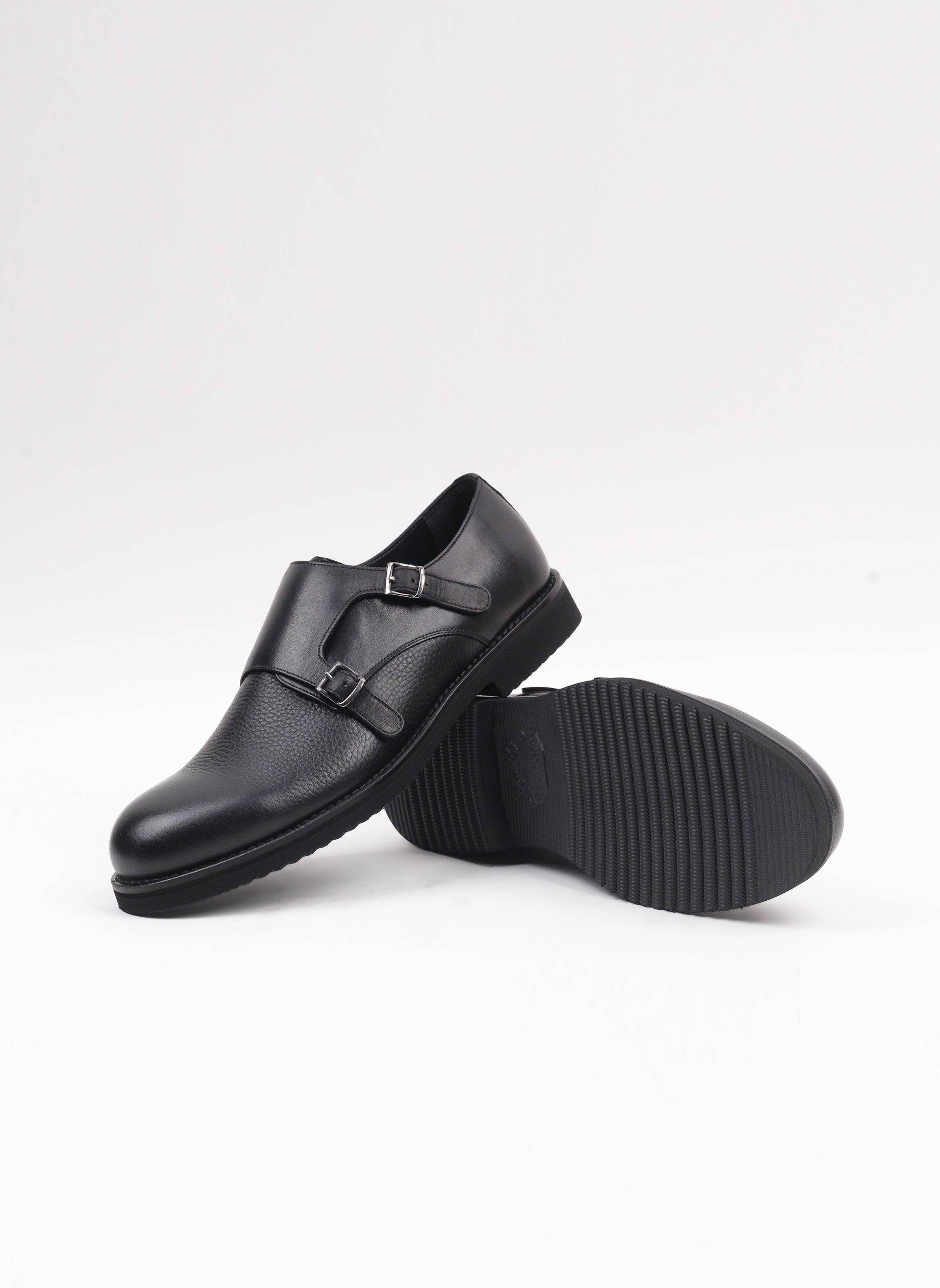 Siyah Flother Baskı Çift Tokalı Erkek Loafer Ayakkabı - Oggi Shoes
