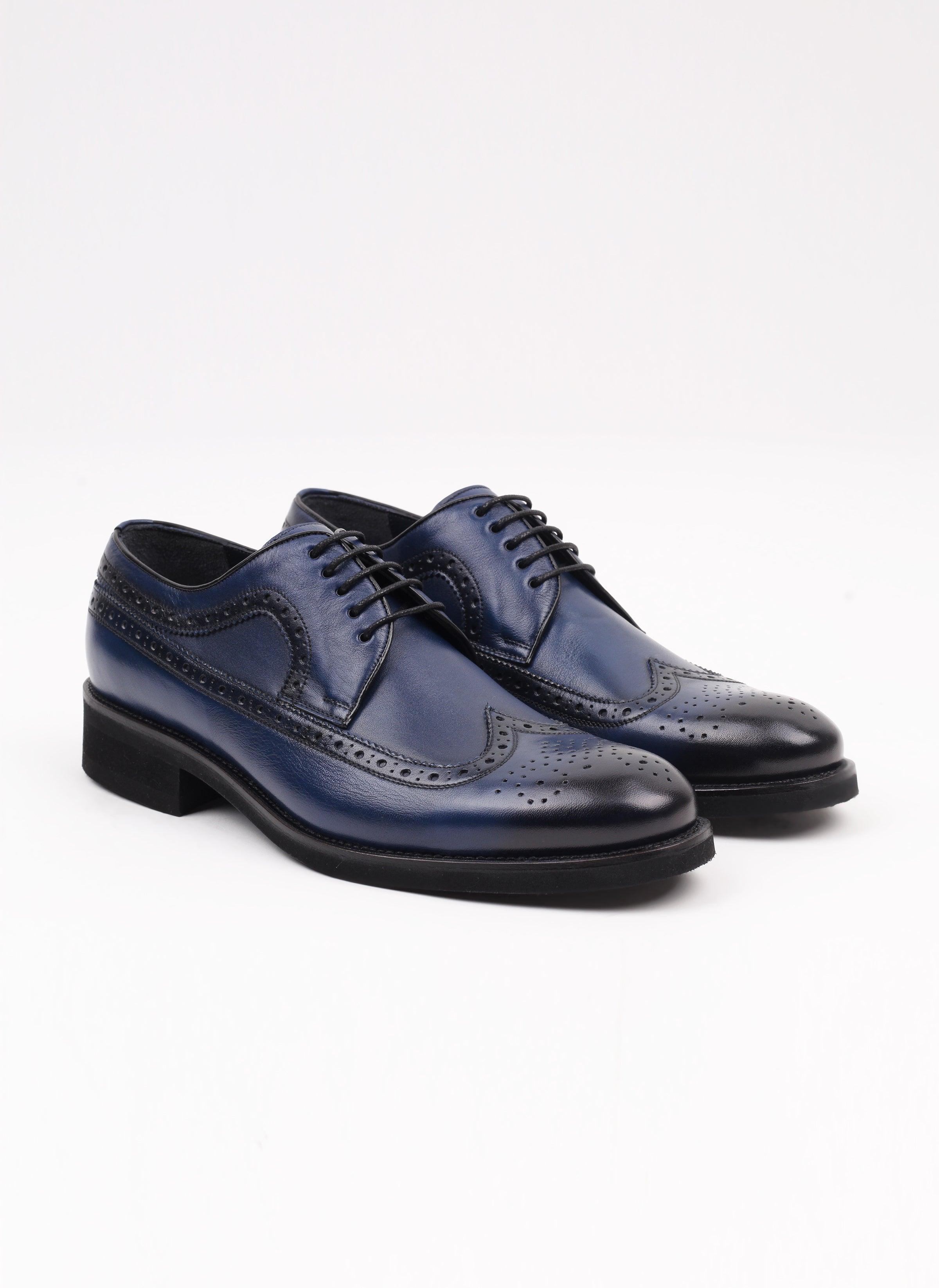Lacivert Antik Deri Erkek Klasik Ayakkabı - Oggi Shoes