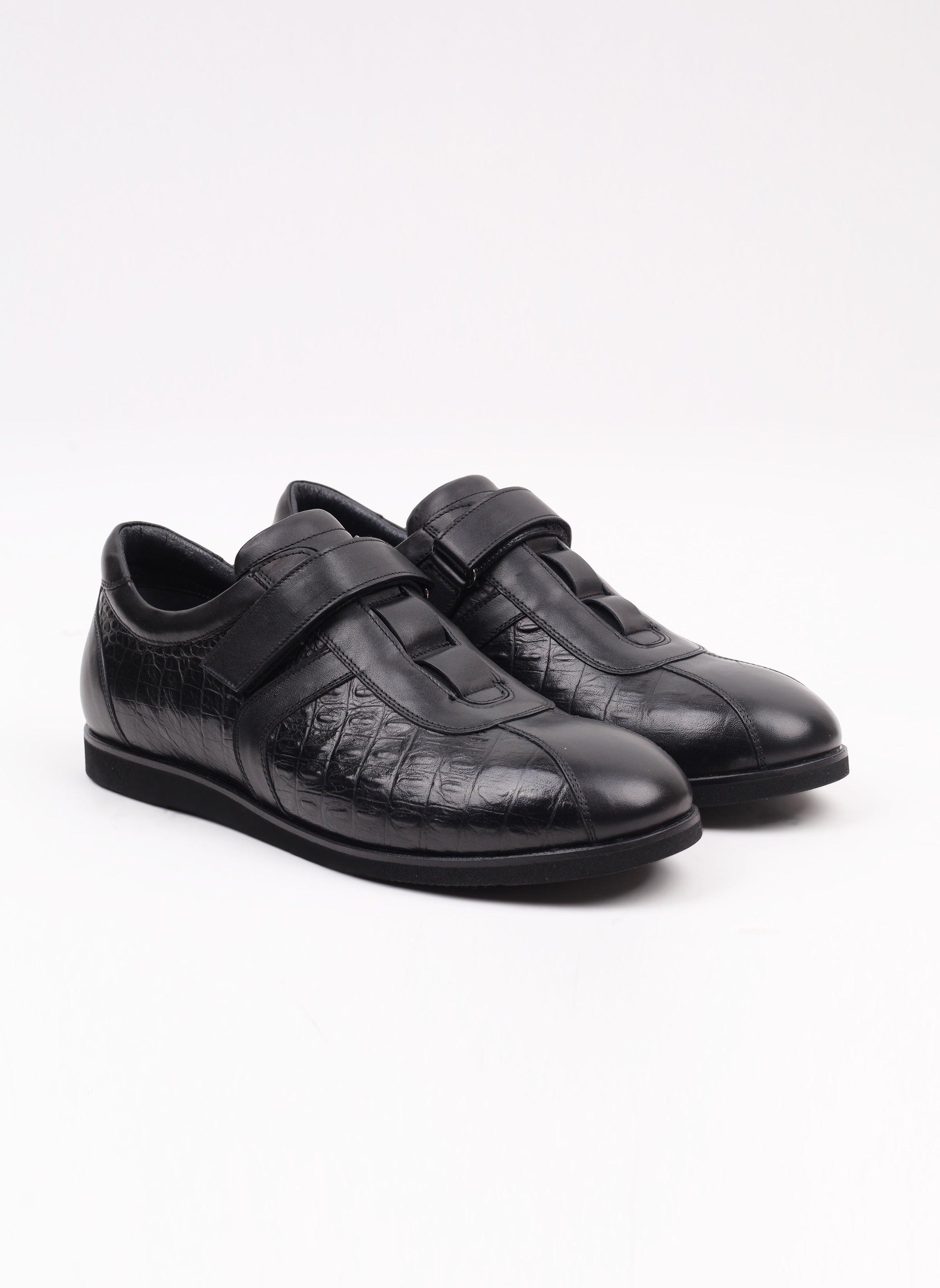 Siyah Cırtlı Baskılı Deri Erkek Günlük Ayakkabı - Oggi Shoes