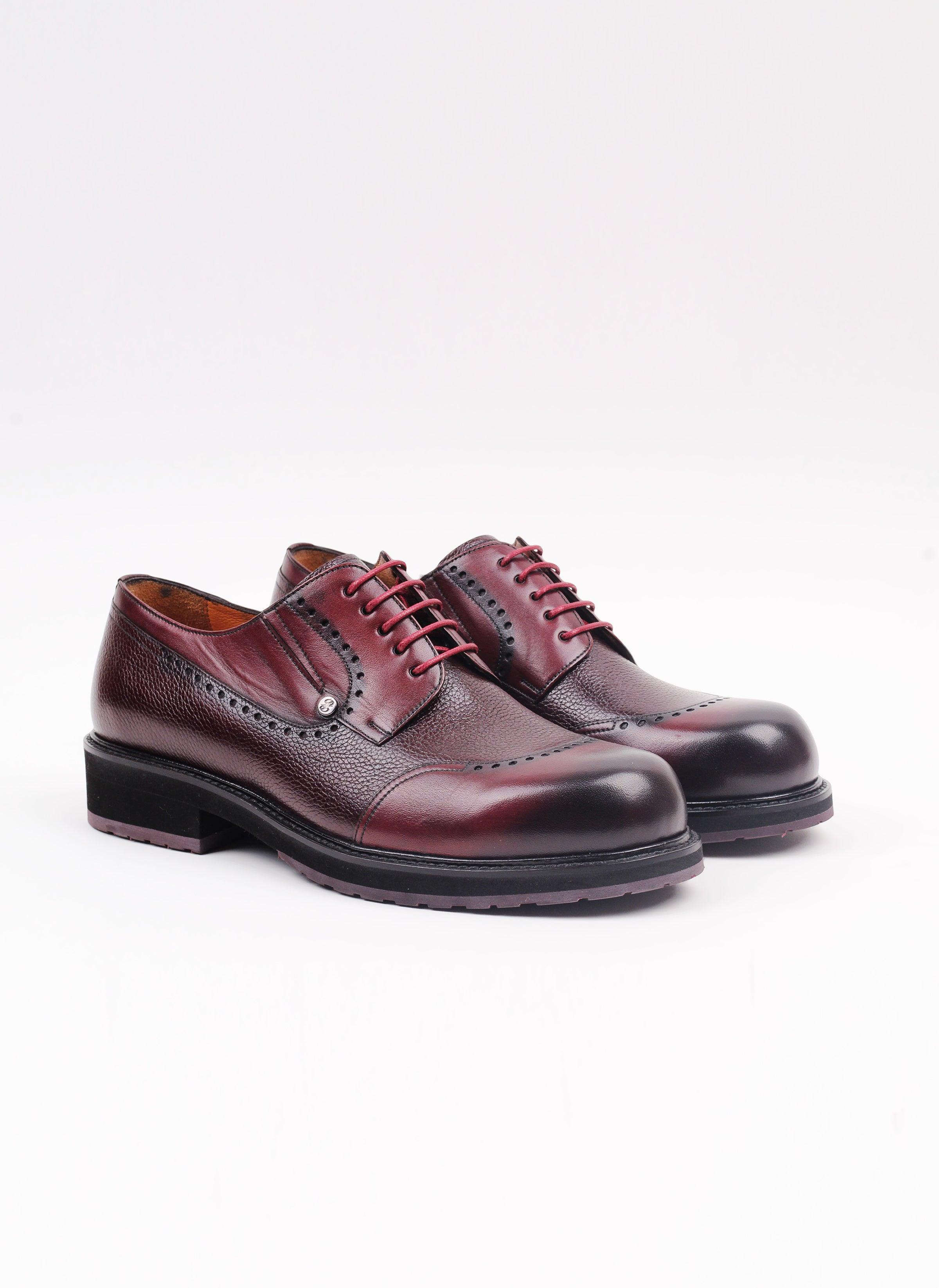 Bordo Geyik Baskı Detaylı Erkek Klasik Ayakkabı - Oggi Shoes