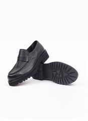 Siyah Segova Geyik Baskı Deri Loafer Ayakkabı - Oggi Shoes