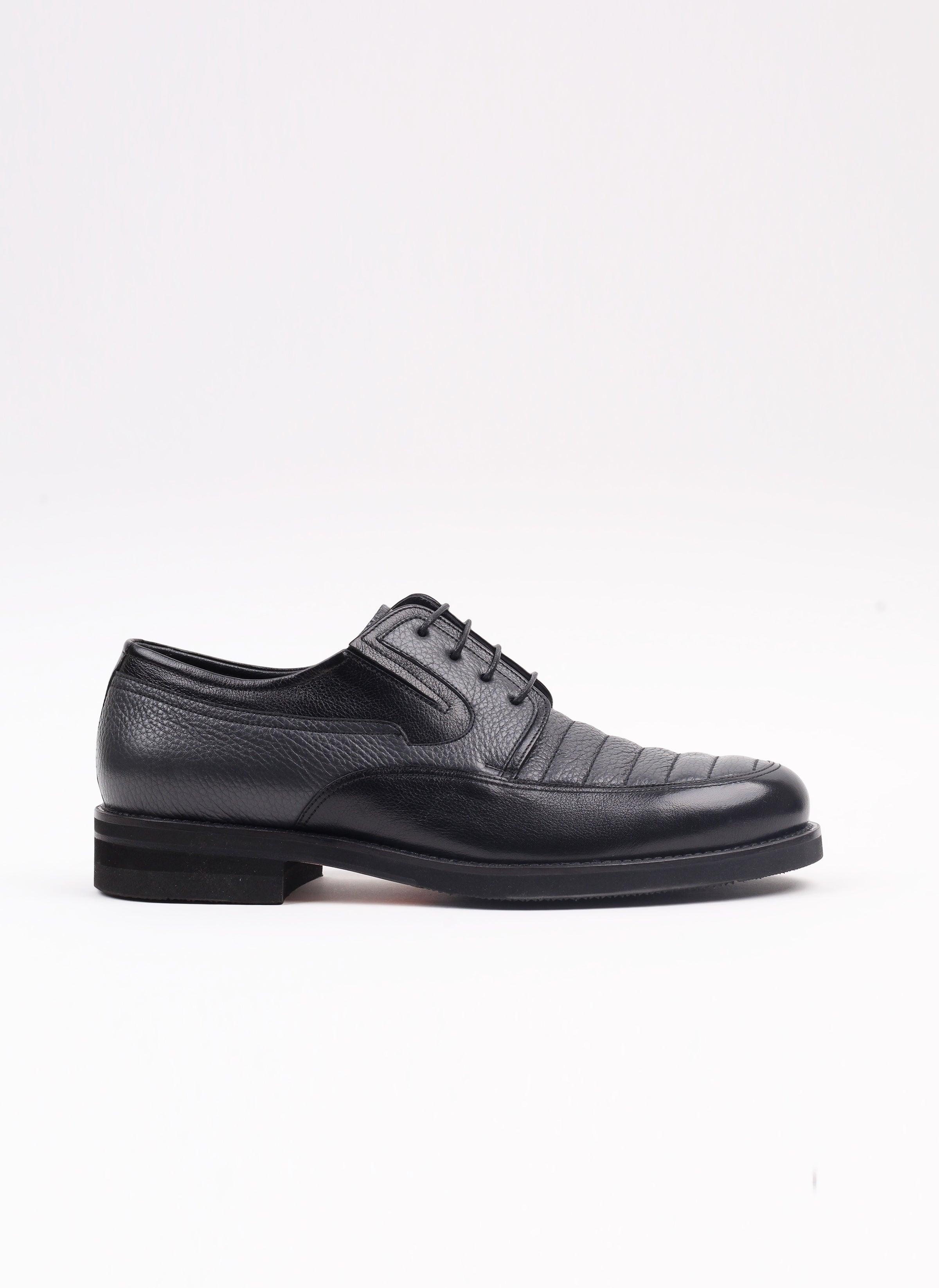 Siyah Gri Nakış Detaylı Erkek Klasik Ayakkabı - Oggi Shoes